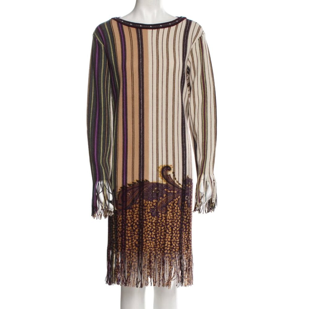 Etro Long-Sleeved Fringe Mini Dress, Size 40 (US4)